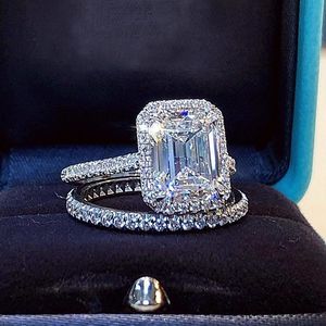 Fedi nuziali Anello con diamante da laboratorio da 2 carati con taglio smeraldo Set da sposa Argento sterling 925 reale Fascia di fidanzamento per gioielli con gemme da donna 230303