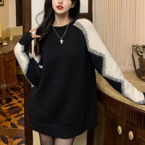 Kadın Sweaters Siyah Beyaz Pırlanta Kafes Ödeme Tiftik Uzun Kollu Kadın Külot Kazak Gevşek Tembel Örgü Sonbahar Kış Moda Şık