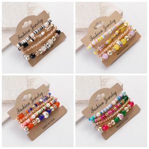 Fios de miçangas de miçangas boêmia Multicolor Crystal Breads Bracelets Bangles Bracelete acrílica Pearl Multi -camada para mulheres Pulseira