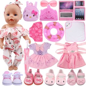 Puppe Kleidung Kleidung Flamingo Kittys Serie Cartoon Tiere Kleid Schuhe Für 18 Zoll 43CM Reborn Baby American Girl Spielzeug