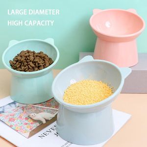 Cat Bowls & Feeders Pet Bowl 15° Inclined Plastic Food Tray Neck Guard Puppy Feeder Non-Slip Overhead Supplies Gamelle Chat