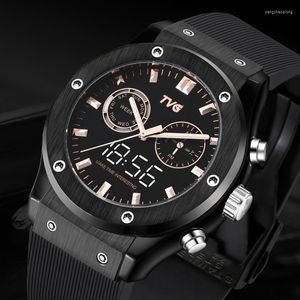 Wristwatches TVG Top Brand Watch Men Sports Watches Band Silicone Led Digital Analog Quartz Orologio Uomo Reloj Hombre 2023