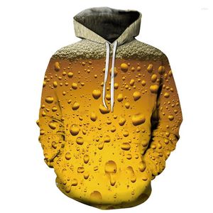 Herrtröjor 2023men's Fashion 3D Beer Printed hoodie Novelty Sanitary Clothes Hooded Sweatshirt Yellow Autumn Long Sleeved Pullover Top