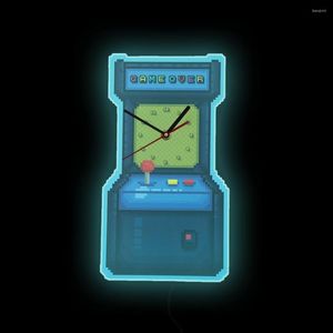 Orologi da parete Game Over Vintage Arcade Machine LED Nightlight Clock Playing Room Decor Pixel Gaming Electric Display Sign Watch