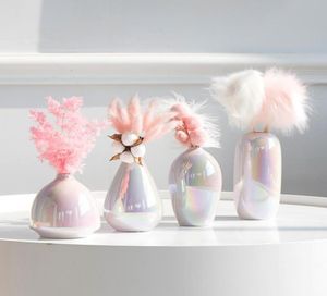 Vasos rosa garota039s Coração de cerâmica Cerâmica Creative Living Room Bedroom Decoração Rainbow Pearl Flower Holder7906203