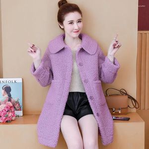 Women's Jackets Imitation Lamb Wool Coat Women Pocket Turn Down Collar Casual Outerwear Autumn Winter Korean Loose Single-Breasted Solid
