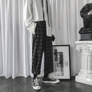 Calça masculina de lã de inverno Moda de moda retro calça xadrez casual masswear modela hip hop lixo lettring straight m-2xl
