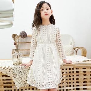 Girl Dresses Spring Summer Kids Teenage White Blue Wedding Party Dress Princess Girls Lace Long Sleeve Children Clothing Girl's