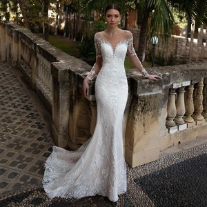 Wedding Dress Other Dresses Floor Length Lace Elegant V-neck Long Sleeve Backless Fishtail Tail Slim White Arrival FashionOther
