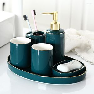 Badtillbehör set nordisk konst keramisk munvatten kopp tandkräm rack lotion flaska hushållens badrumstillbehör sexdelar avancerad