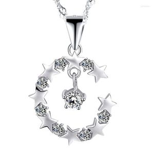 Catene Charms Fashion 925 Sterling Silver Cubic Zirconia CZ Crystal Moon Shape Ciondolo Collana Donna Regalo Veloce