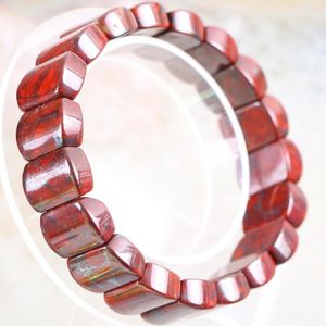 Strand Jewelry Gift Cord Stretch Rectangular Beaded Bracelet For Women Natural Stone Red Jaspers Bangle 8" H016