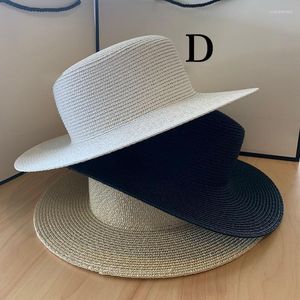 Wide Brim Hats HT267 Summer Unisex Ribbon Sun Hat Casual Vacation Panama Topper Straw Women Beach Jazz Flat Top Cap Elob22