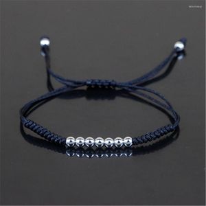 Charmarmband kvinnor/män 4mm runda kopparpärlor 24k silverpläterad flätning makrame armband för unisex