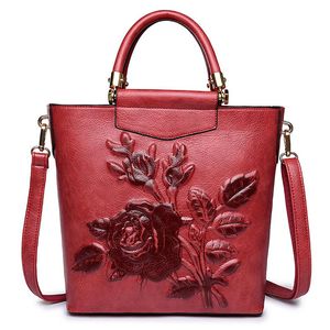 Abendtaschen Ethnischer Stil Umhängetasche Pfingstrose Dreidimensional geprägt Retro Damen Totes Handtaschen Messenger 3D Blumenblume