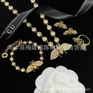 70% OFF 2023 New Luxury High Quality Fashion Jewelry for Heavy Industry Inlaid Rhinestone Bee Double Necklace Bracelet Earring Open Ring Brass