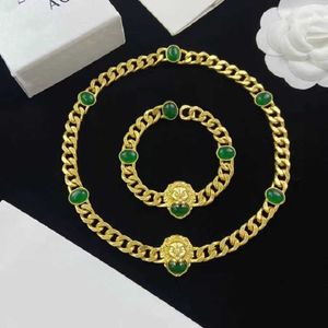 2023 New Luxury High Quality Fashion Jewelry for Twisted Piece Lion Head Egg Green Rhinestone Necklace Brass Versatile Collar Chain