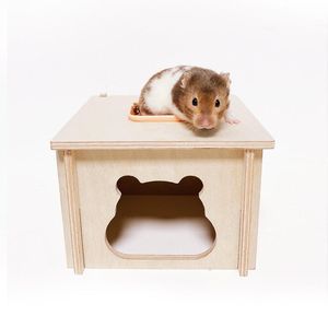 Forniture per piccoli animali Casa per criceti in legno Rifugio per camera da letto singola Orso d'oro Ratto nano Gabbia per animali domestici Paesaggio