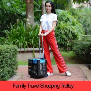 Storage Bags Portable Folding Trolley Mini Rolling Shopping Luggage Carts Bag For Family Travel