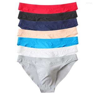 Unterhosen 7PCS Sexy Männer Unterwäsche Eis Seide Herren Slips Jockstrap Cuace Penis Beutel Männliche Homme Höschen Nahtlose Männer dessous