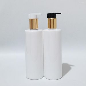 Storage Bottles 20pc 350ml Empty Refillable White With Gold Collar Pump Cosmetic Containers Shampoo Liquid Soap Shower Gel Bottle