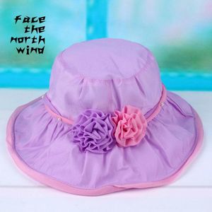 Wide Brim Hats Ladies In Summer Hand Two Flower Soft Silk Hat Folding Cap Ultraviolet Ray Proof Sun Shading Beach