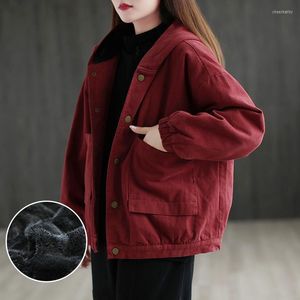 Casacos de trincheira feminina Winter Women Cold Coat Parkas Jaqueta Super Capuz Solta Plus Cashmere Retro Atacado Roupas