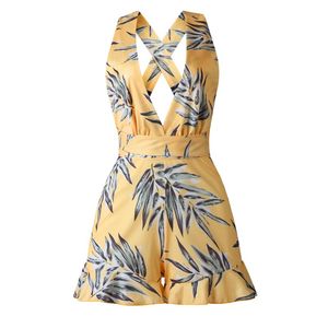 Women's Jumpsuits & Rompers Printed Sexy Deep V Summer Wrapped Chest Mini Straps