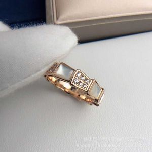 COM6 Designer OriginalBaojia Wide Snake Ring Female Sterling Silver Plated 18K Rose Gold White Fritillaria Red Agate Bone Wedding Diamond