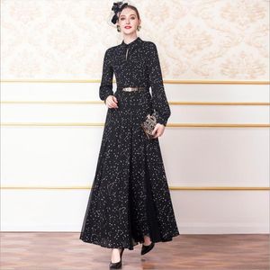 Casual Dresses Floor-length High Waist Was Thin Big Swing Retro Dress Female Starry Sky Pattern Long Temperament F1670 Wholesale Factory