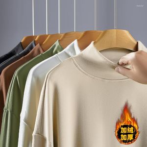 メンズTシャツ秋と冬の暖かい内側摩耗長い袖のオリジナルスタイルハイカラーTシャツ呼吸肌3xlバスト126cm