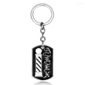 Keychains Mqchun Braber Keychain Barber Shop Pole 3D Dog Tag Pendant Key Chain Keyrings Frisyr smycken för män Gift-50