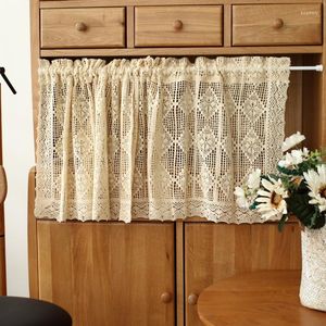 Vorhang im rustikalen Vintage-Stil aus Baumwolle, gehäkelt, kurz, Beige, für Küchenschrank