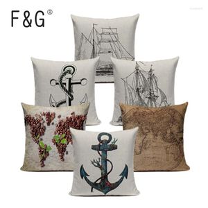 Pillow Vintage Covers Marine Style Hand Painted Ship 45Cmx45Cm Square Home Decor 1 Side Printing Outdoor Pillows
