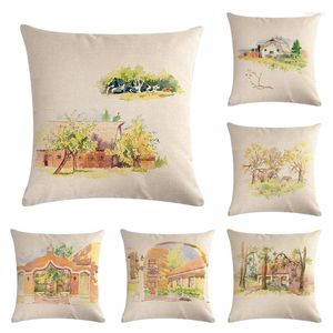 Pillow Beautiful House Pattern Linen Throw Cover Car Home Decor Decoration Sofa Bed Decorative Pillowcase