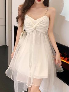 Casual Dresses Sweet Mesh Fairy Slip Dress Women Summer Kawaii Design Princess Short Party 2023 Solid Robes Femalecasual