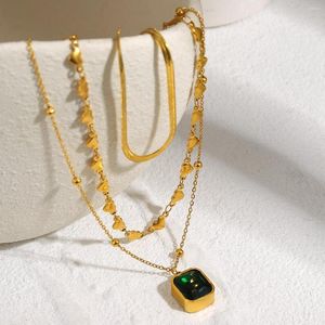 Ketten Greatera Edelstahl Zirkonia Anhänger Choker Halsketten für Frauen Vergoldet Herz Layered Chain Halskette Schmuck 2023