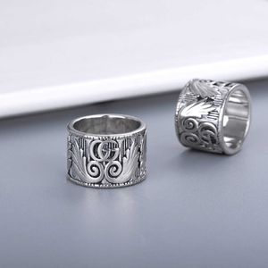 High quality luxury jewelry silver three-dimensional carved angel wing feather pattern men's and women's same couple ring