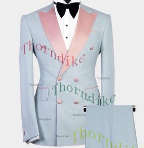 Mäns kostymer blazers thorndike 2023 ljusblå Slim Fit Senaste män passar Summer Leisure Wedding Tuxedo 2 Pieces Prom Business Blazer