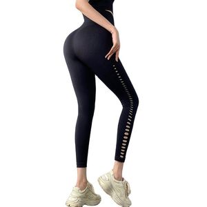 Yoga-Outfit, dehnbare schwarze Hose mit Loch, modisches Fitnessstudio, blaue sexy Leggings, Sport-Frauen-Fitness-Frauen-Workout