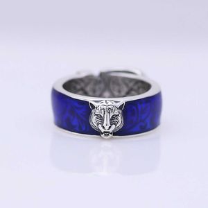 70% rabatt 2023 Ny lyxig högkvalitativ modesmycken för Sterling Silver Tiger Head Blue Emamel Double Men's Belt Buckle Ins Personlighet