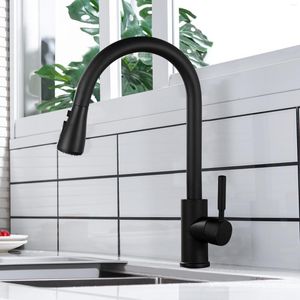 Kitchen Faucets Matte Black Stainless Steel Faucet With Pull Down Sprayer Spring Commercial Sink