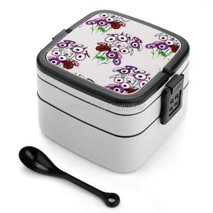 Dinnerware Define Flowers Padrão T - Camisas Bento Compartamentos de Caixa de Salada Recipiente de Frutas Floral Primavera Plantas Amarelas Verão Purpl