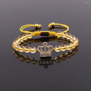 Strand Fashion CZ Pave Crown Charm Natural Stone Citrine Macrame Custom Beded Armband Women Jewelry Gift