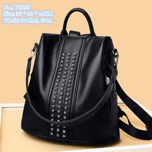 Factory outlet ladies shoulder bag 2 colors simple atmosphere lychee backpacks street trend rivet backpack soft and comfortable leather handbag 7265#