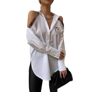 Womens Blouses Shirts Spring Designer Tops Long Sleeved Print Off Shoulder Shirt Free Ship