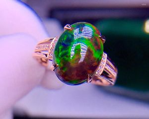 Klusterringar e520 fina smycken ren 18k guld naturliga svarta opal ädelstenar 4.8ct kvinnliga för kvinnor ring