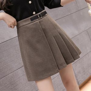 Skirts Woolen Fashion High Waist Women Bulk Elegant Brown Pleated Skirt Winter Vintage School Girl Etekler Clothing BW50DQ