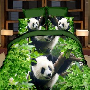 寝具セット3Dパンダ羽毛布団キルトカバー付き枕ケースセットダブルサイズの4ピース漫画