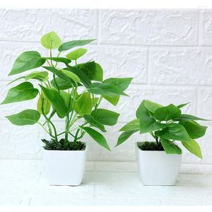 Decorative Flowers 2PCS Artificial Potted Plant Bonsai Simulated Fake Leaf For Home Grass Foliage